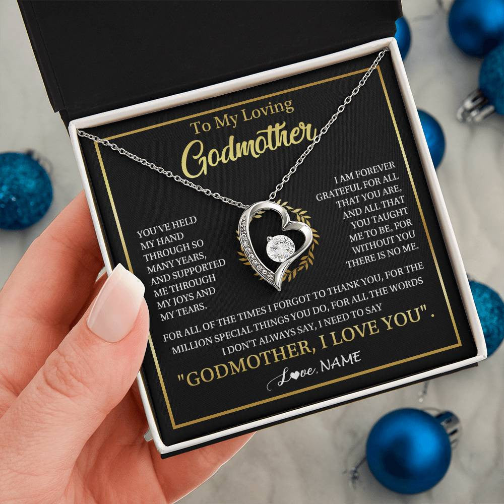 Forever Love Necklace 14K White Gold Finish | 2 | Personalized To My Godmother Gifts Necklace From Niece Nephew Grateful Thank You Aunt Birthday Gifts Mothers Day Christmas Jewelry Gift Box Message Card | siriusteestore
