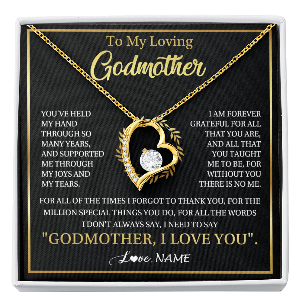 Forever Love Necklace 18K Yellow Gold Finish | 1 | Personalized To My Godmother Gifts Necklace From Niece Nephew Grateful Thank You Aunt Birthday Gifts Mothers Day Christmas Jewelry Gift Box Message Card | siriusteestore
