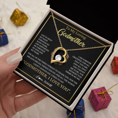 Forever Love Necklace 18K Yellow Gold Finish | 2 | Personalized To My Godmother Gifts Necklace From Niece Nephew Grateful Thank You Aunt Birthday Gifts Mothers Day Christmas Jewelry Gift Box Message Card | siriusteestore