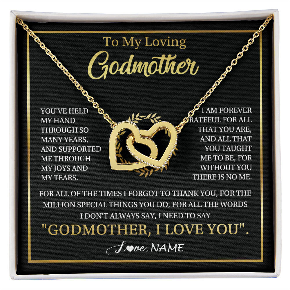 Interlocking Hearts Necklace 18K Yellow Gold Finish | 1 | Personalized To My Godmother Gifts Necklace From Niece Nephew Grateful Thank You Aunt Birthday Gifts Mothers Day Christmas Jewelry Gift Box Message Card | siriusteestore