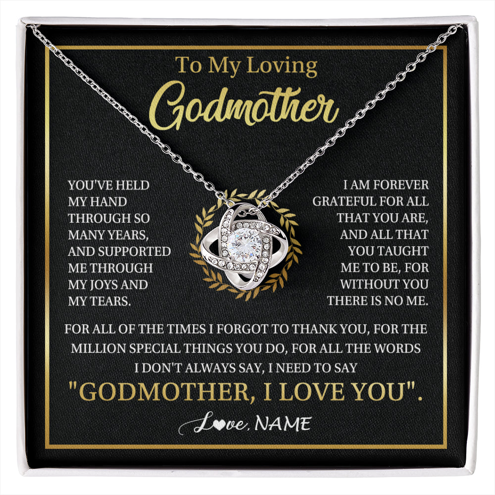 Love Knot Necklace 14K White Gold Finish | 1 | Personalized To My Godmother Gifts Necklace From Niece Nephew Grateful Thank You Aunt Birthday Gifts Mothers Day Christmas Jewelry Gift Box Message Card | siriusteestore