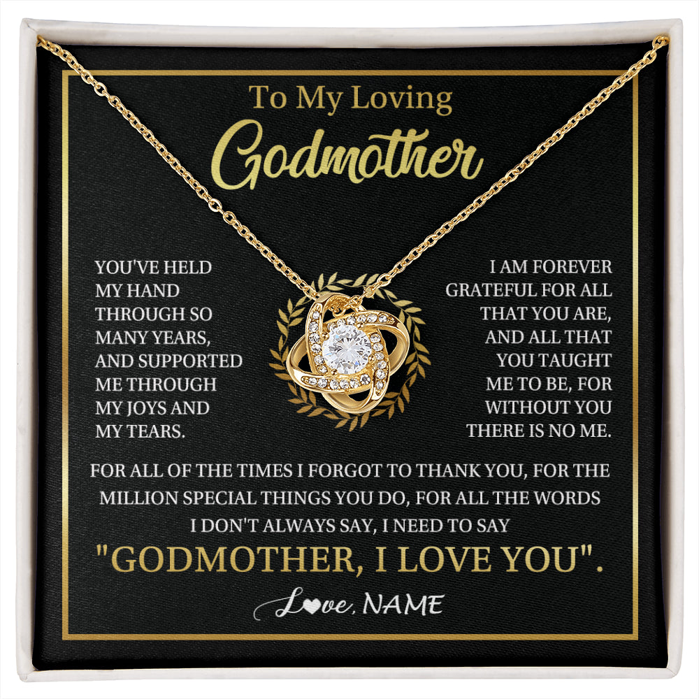 Love Knot Necklace 18K Yellow Gold Finish | 1 | Personalized To My Godmother Gifts Necklace From Niece Nephew Grateful Thank You Aunt Birthday Gifts Mothers Day Christmas Jewelry Gift Box Message Card | siriusteestore