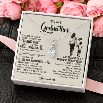 Alluring Beauty Necklace 14K White Gold Finish | 2 | Personalized To My Godmother Necklace From Nephew For All The Times That I Forgot To Thank You Birthday Mothers Day Christmas Customized Gift Box Message Card | siriusteestore