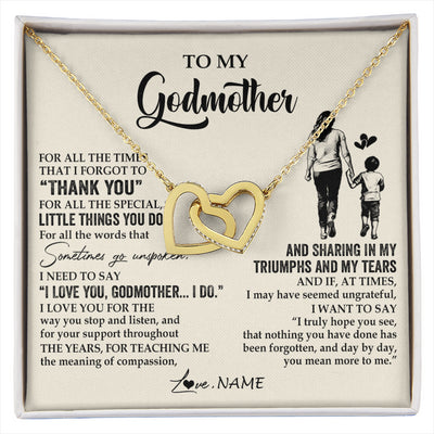 Interlocking Hearts Necklace 18K Yellow Gold Finish | 1 | Personalized To My Godmother Necklace From Nephew For All The Times That I Forgot To Thank You Birthday Mothers Day Christmas Customized Gift Box Message Card | siriusteestore
