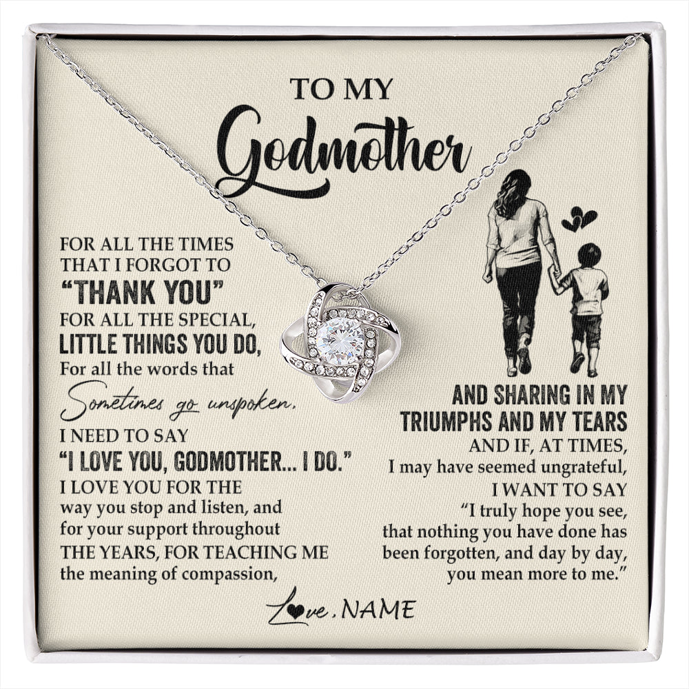 Love Knot Necklace 14K White Gold Finish | 1 | Personalized To My Godmother Necklace From Nephew For All The Times That I Forgot To Thank You Birthday Mothers Day Christmas Customized Gift Box Message Card | siriusteestore