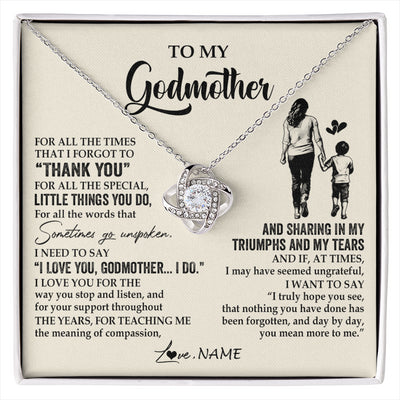 Love Knot Necklace 14K White Gold Finish | 1 | Personalized To My Godmother Necklace From Nephew For All The Times That I Forgot To Thank You Birthday Mothers Day Christmas Customized Gift Box Message Card | siriusteestore