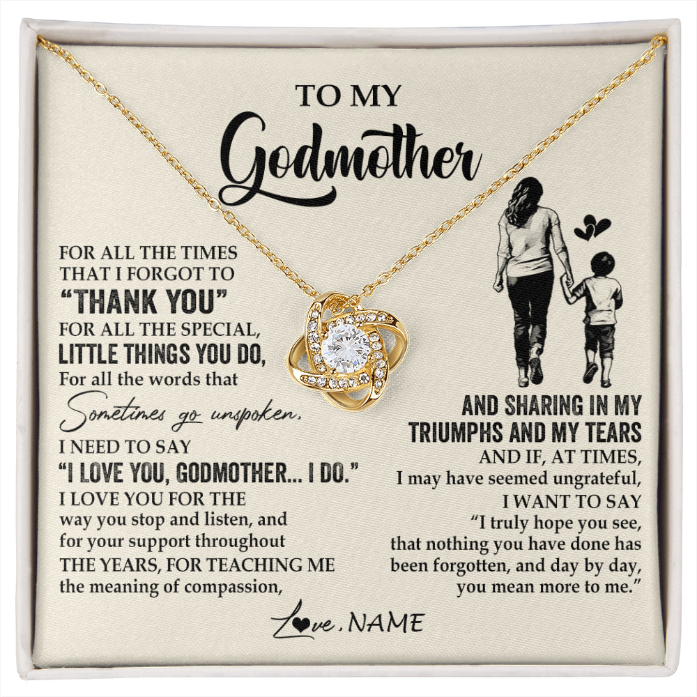 Love Knot Necklace 18K Yellow Gold Finish | 1 | Personalized To My Godmother Necklace From Nephew For All The Times That I Forgot To Thank You Birthday Mothers Day Christmas Customized Gift Box Message Card | siriusteestore