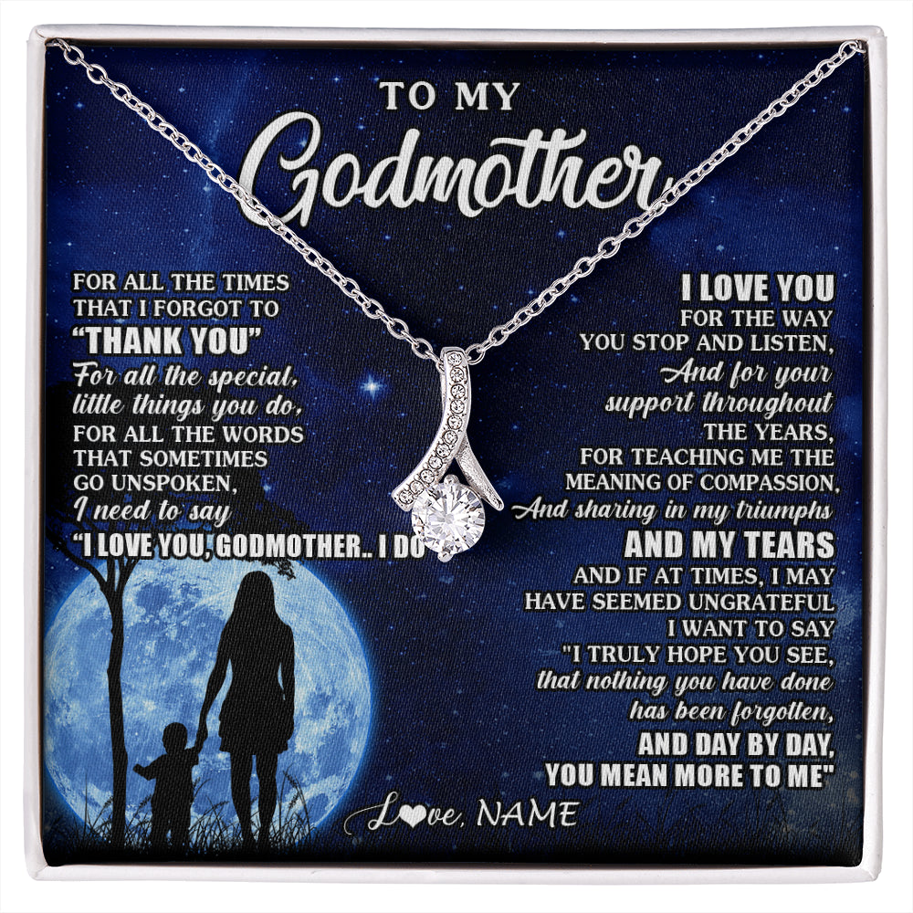 Alluring Beauty Necklace 14K White Gold Finish | 1 | Personalized To My Godmother Necklace From Nephew Niece Thank You Grateful Love Aunt Birthday Mothers Day Jewelry Christmas Customized Gift Box Message Card | siriusteestore