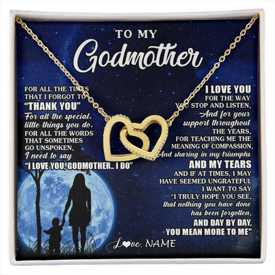 Interlocking Hearts Necklace 18K Yellow Gold Finish | 1 | Personalized To My Godmother Necklace From Nephew Niece Thank You Grateful Love Aunt Birthday Mothers Day Jewelry Christmas Customized Gift Box Message Card | siriusteestore