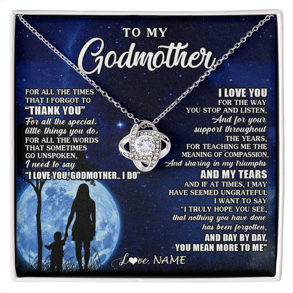 Love Knot Necklace 14K White Gold Finish | 1 | Personalized To My Godmother Necklace From Nephew Niece Thank You Grateful Love Aunt Birthday Mothers Day Jewelry Christmas Customized Gift Box Message Card | siriusteestore