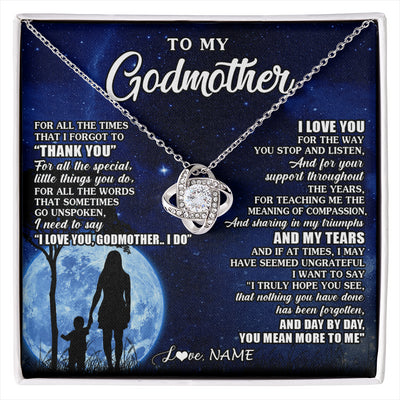 Love Knot Necklace 14K White Gold Finish | 1 | Personalized To My Godmother Necklace From Nephew Niece Thank You Grateful Love Aunt Birthday Mothers Day Jewelry Christmas Customized Gift Box Message Card | siriusteestore