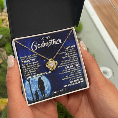 Love Knot Necklace 18K Yellow Gold Finish | 2 | Personalized To My Godmother Necklace From Nephew Niece Thank You Grateful Love Aunt Birthday Mothers Day Jewelry Christmas Customized Gift Box Message Card | siriusteestore