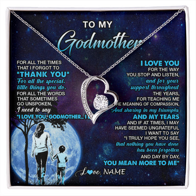 Forever Love Necklace 14K White Gold Finish | 1 | Personalized To My Godmother Necklace From Nephew Thank You Day By Day Godmother Birthday Gifts Mothers Day Christmas Customized Gift Box Message Card | siriusteestore