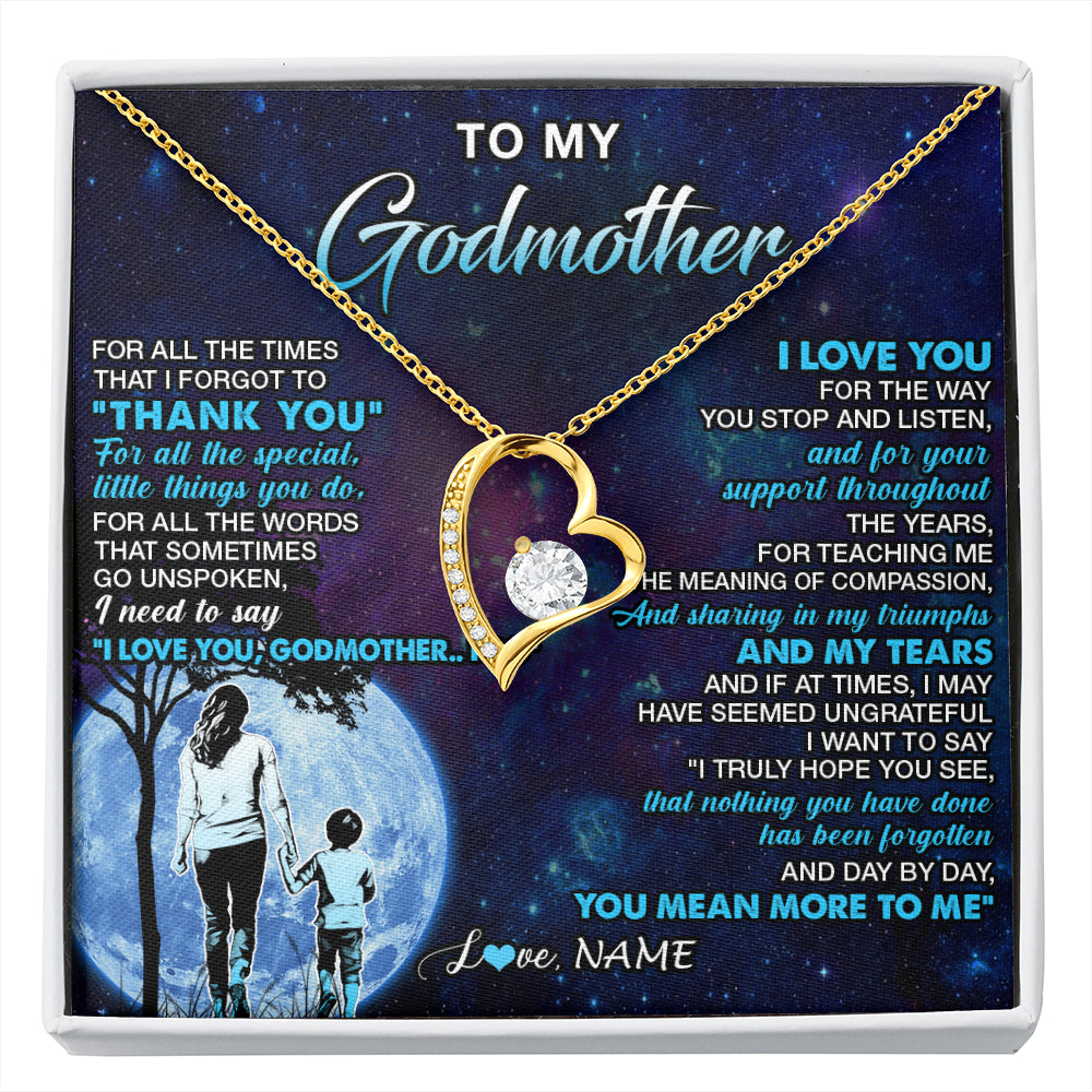 Forever Love Necklace 18K Yellow Gold Finish | 1 | Personalized To My Godmother Necklace From Nephew Thank You Day By Day Godmother Birthday Gifts Mothers Day Christmas Customized Gift Box Message Card | siriusteestore