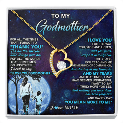 Forever Love Necklace 18K Yellow Gold Finish | 1 | Personalized To My Godmother Necklace From Nephew Thank You Day By Day Godmother Birthday Gifts Mothers Day Christmas Customized Gift Box Message Card | siriusteestore