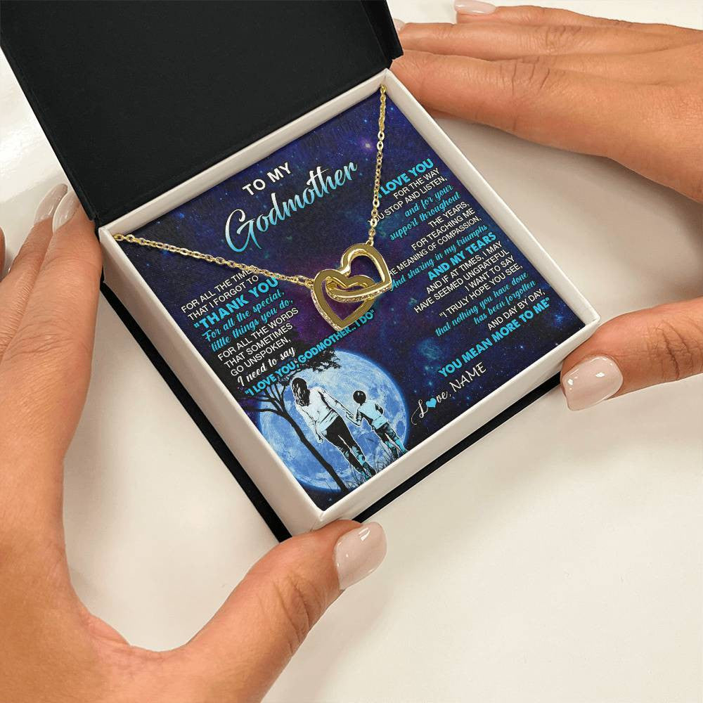 Interlocking Hearts Necklace 18K Yellow Gold Finish | 2 | Personalized To My Godmother Necklace From Nephew Thank You Day By Day Godmother Birthday Gifts Mothers Day Christmas Customized Gift Box Message Card | siriusteestore