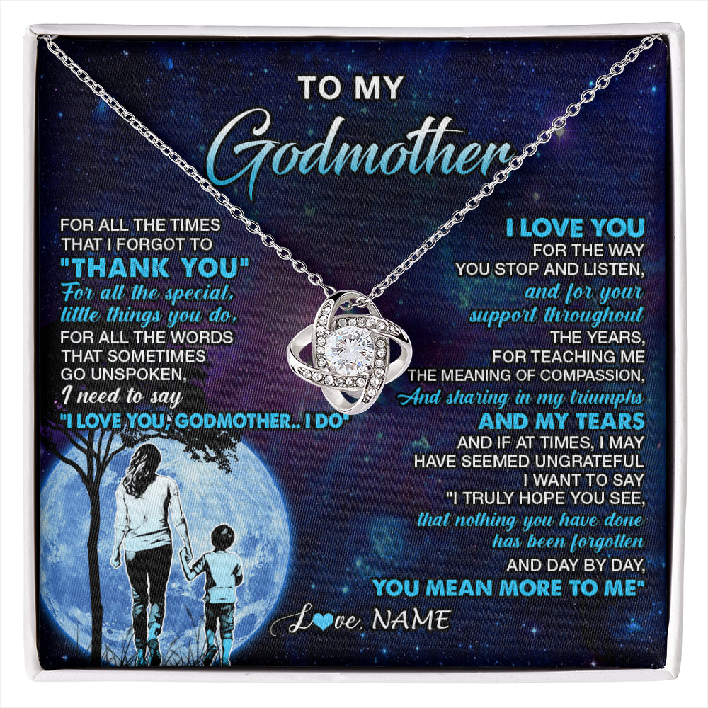Love Knot Necklace 14K White Gold Finish | 1 | Personalized To My Godmother Necklace From Nephew Thank You Day By Day Godmother Birthday Gifts Mothers Day Christmas Customized Gift Box Message Card | siriusteestore