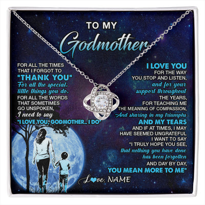 Love Knot Necklace 14K White Gold Finish | 1 | Personalized To My Godmother Necklace From Nephew Thank You Day By Day Godmother Birthday Gifts Mothers Day Christmas Customized Gift Box Message Card | siriusteestore