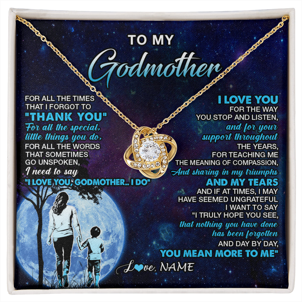 Love Knot Necklace 18K Yellow Gold Finish | 1 | Personalized To My Godmother Necklace From Nephew Thank You Day By Day Godmother Birthday Gifts Mothers Day Christmas Customized Gift Box Message Card | siriusteestore