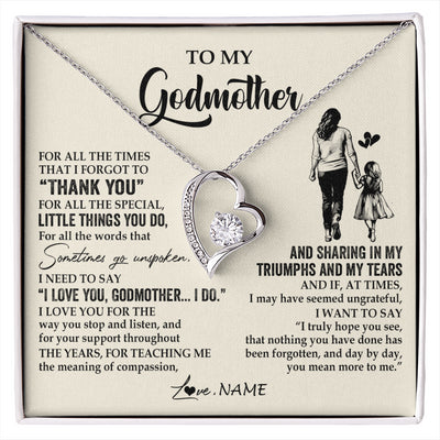 Forever Love Necklace 14K White Gold Finish | 1 | Personalized To My Godmother Necklace From Niece For All The Times That I Forgot To Thank You Birthday Mothers Day Christmas Customized Gift Box Message Card | siriusteestore