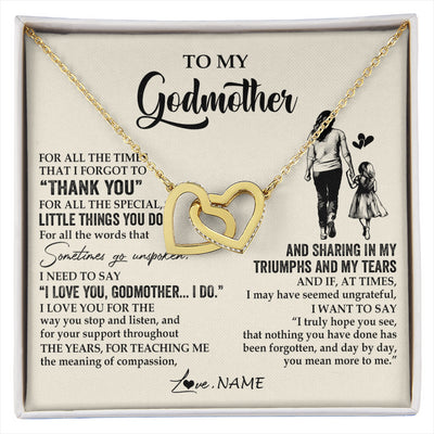 Interlocking Hearts Necklace 18K Yellow Gold Finish | 1 | Personalized To My Godmother Necklace From Niece For All The Times That I Forgot To Thank You Birthday Mothers Day Christmas Customized Gift Box Message Card | siriusteestore