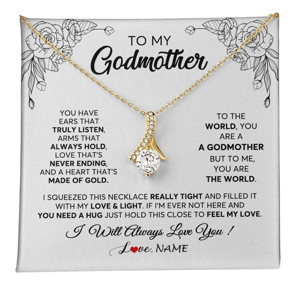 Alluring Beauty Necklace 18K Yellow Gold Finish | 1 | Personalized To My Godmother Necklace From Niece Hold This Close Feel My Love Godmother Birthday Mothers Day Christmas Customized Gift Box Message Card | siriusteestore