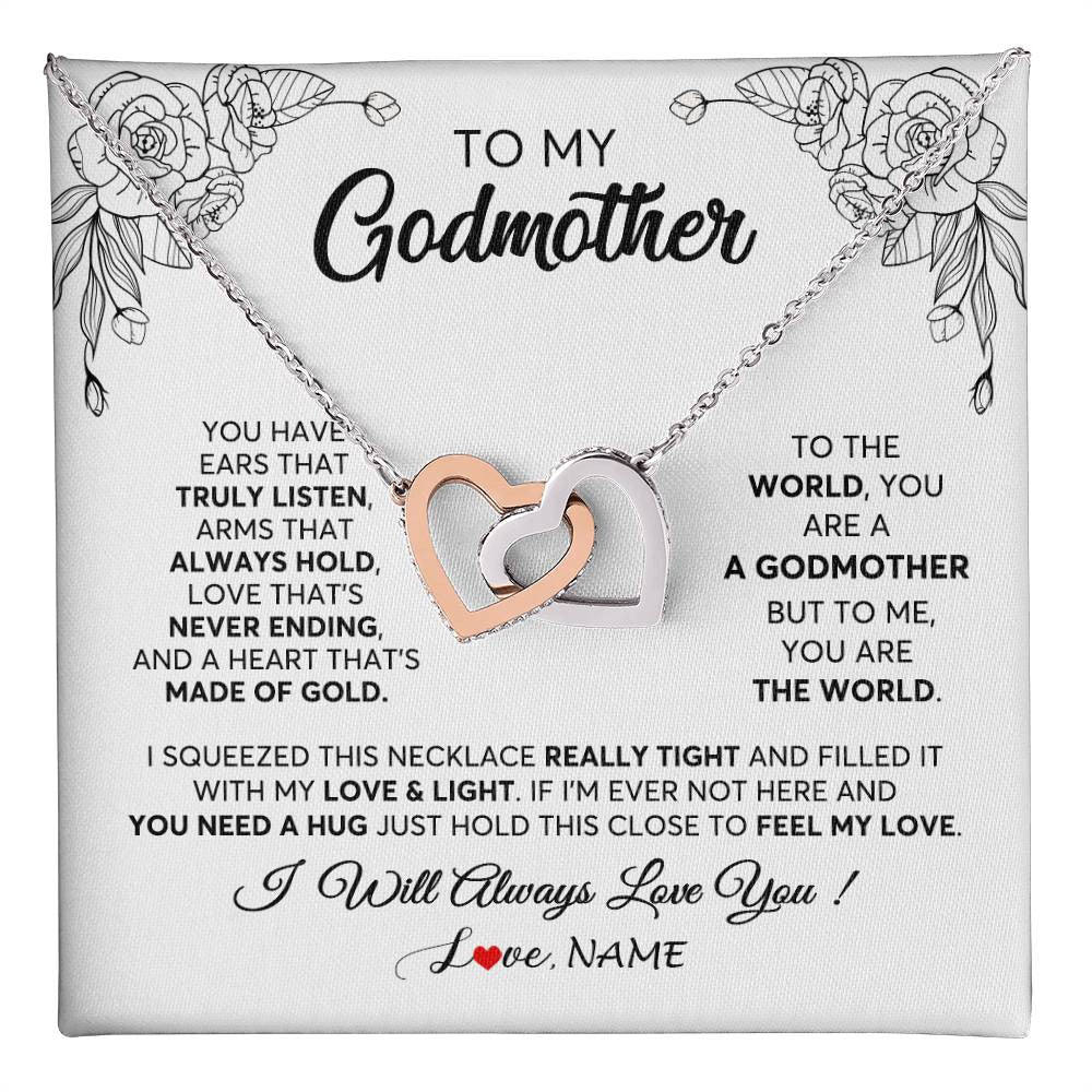 Interlocking Hearts Necklace Stainless Steel & Rose Gold Finish | 1 | Personalized To My Godmother Necklace From Niece Hold This Close Feel My Love Godmother Birthday Mothers Day Christmas Customized Gift Box Message Card | siriusteestore