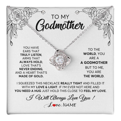 Love Knot Necklace 14K White Gold Finish | 1 | Personalized To My Godmother Necklace From Niece Hold This Close Feel My Love Godmother Birthday Mothers Day Christmas Customized Gift Box Message Card | siriusteestore