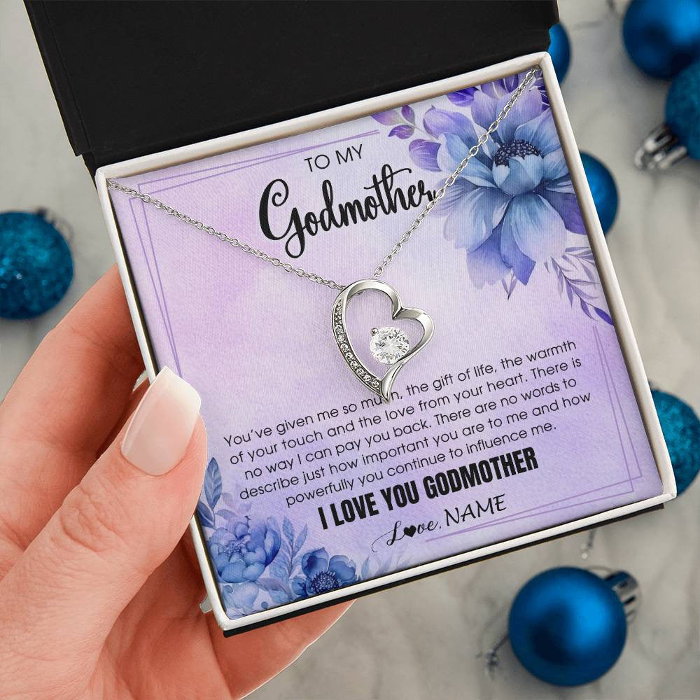 Forever Love Necklace 14K White Gold Finish | 2 | Personalized To My Godmother Necklace From Niece Nephew I Love You Aunt Birthday Gifts Mothers Day Jewelry Pendant Christmas Customized Gift Box Message Card | siriusteestore