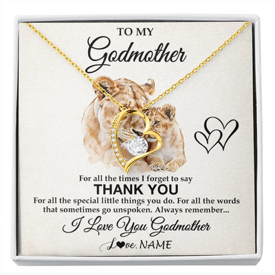 Forever Love Necklace 18K Yellow Gold Finish | 1 | Personalized To My Godmother Necklace From Niece Nephew Thank You Lion Aunt Gift For Mothers Day Birthday Gift Christmas For Godmother Gift Box Message Card | siriusteestore