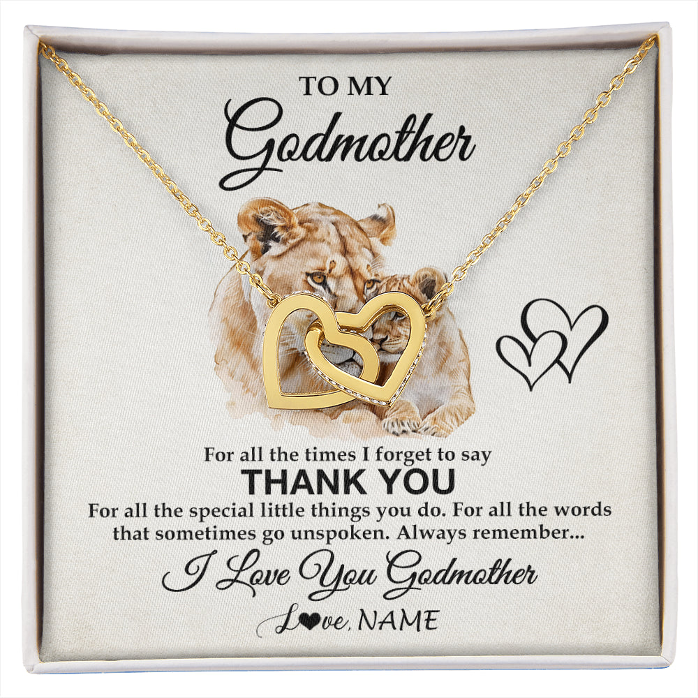 Interlocking Hearts Necklace 18K Yellow Gold Finish | 1 | Personalized To My Godmother Necklace From Niece Nephew Thank You Lion Aunt Gift For Mothers Day Birthday Gift Christmas For Godmother Gift Box Message Card | siriusteestore