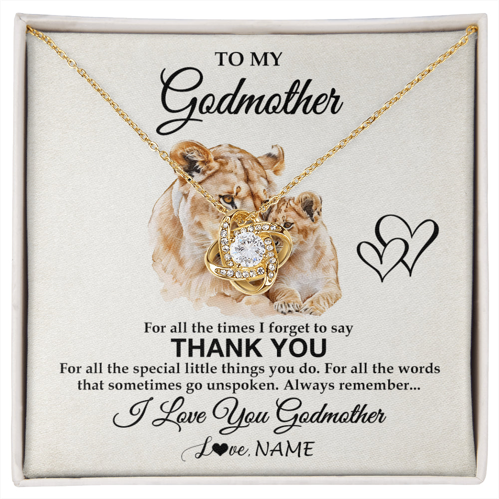 Love Knot Necklace 18K Yellow Gold Finish | 1 | Personalized To My Godmother Necklace From Niece Nephew Thank You Lion Aunt Gift For Mothers Day Birthday Gift Christmas For Godmother Gift Box Message Card | siriusteestore