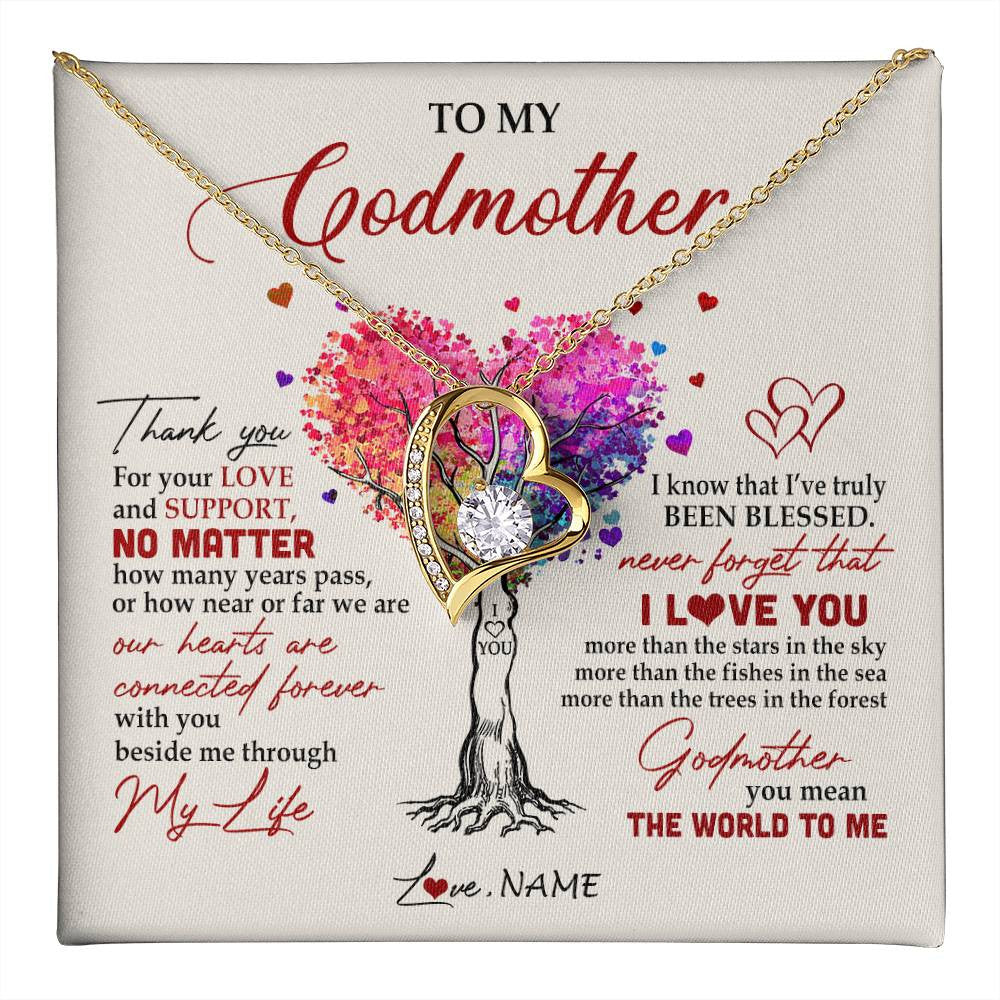 Forever Love Necklace 18K Yellow Gold Finish | 1 | Personalized To My Godmother Necklace From Niece Never Forget That I Love You You Mean The World Aunt Birthday Mothers Day Christmas Customized Gift Box Message Card | siriusteestore