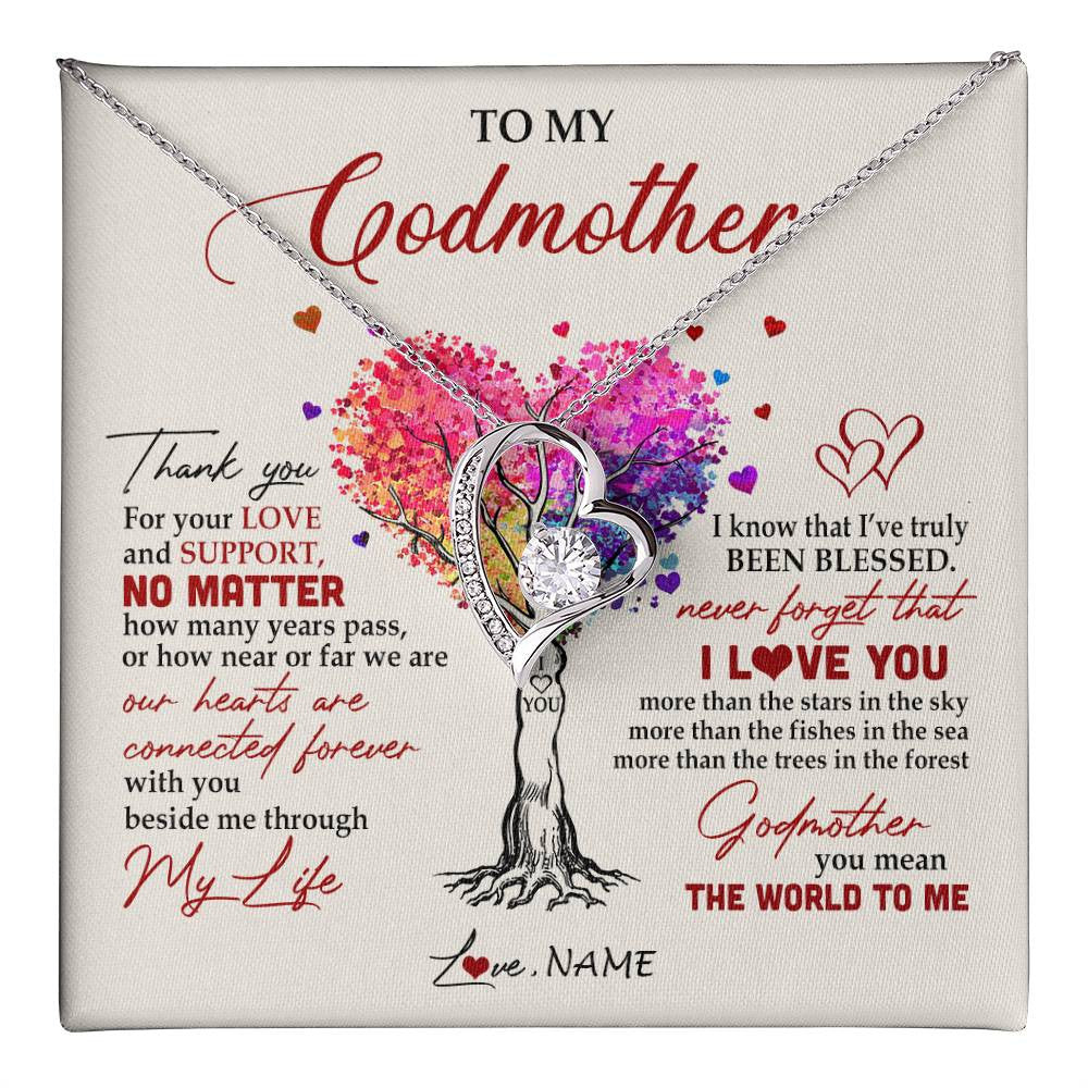 Forever Love Necklace 14K White Gold Finish | 1 | Personalized To My Godmother Necklace From Niece Never Forget That I Love You You Mean The World Aunt Birthday Mothers Day Christmas Customized Gift Box Message Card | siriusteestore