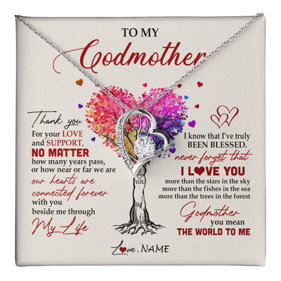 Forever Love Necklace 14K White Gold Finish | 1 | Personalized To My Godmother Necklace From Niece Never Forget That I Love You You Mean The World Aunt Birthday Mothers Day Christmas Customized Gift Box Message Card | siriusteestore