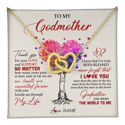 Interlocking Hearts Necklace 18K Yellow Gold Finish | 1 | Personalized To My Godmother Necklace From Niece Never Forget That I Love You You Mean The World Aunt Birthday Mothers Day Christmas Customized Gift Box Message Card | siriusteestore