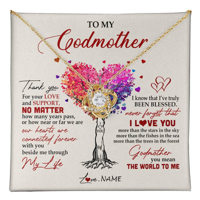 Love Knot Necklace 18K Yellow Gold Finish | 1 | Personalized To My Godmother Necklace From Niece Never Forget That I Love You You Mean The World Aunt Birthday Mothers Day Christmas Customized Gift Box Message Card | siriusteestore