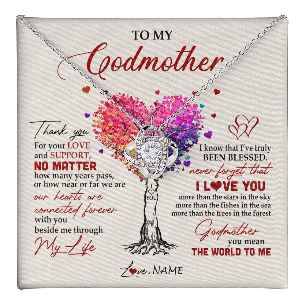 Love Knot Necklace 14K White Gold Finish | 1 | Personalized To My Godmother Necklace From Niece Never Forget That I Love You You Mean The World Aunt Birthday Mothers Day Christmas Customized Gift Box Message Card | siriusteestore