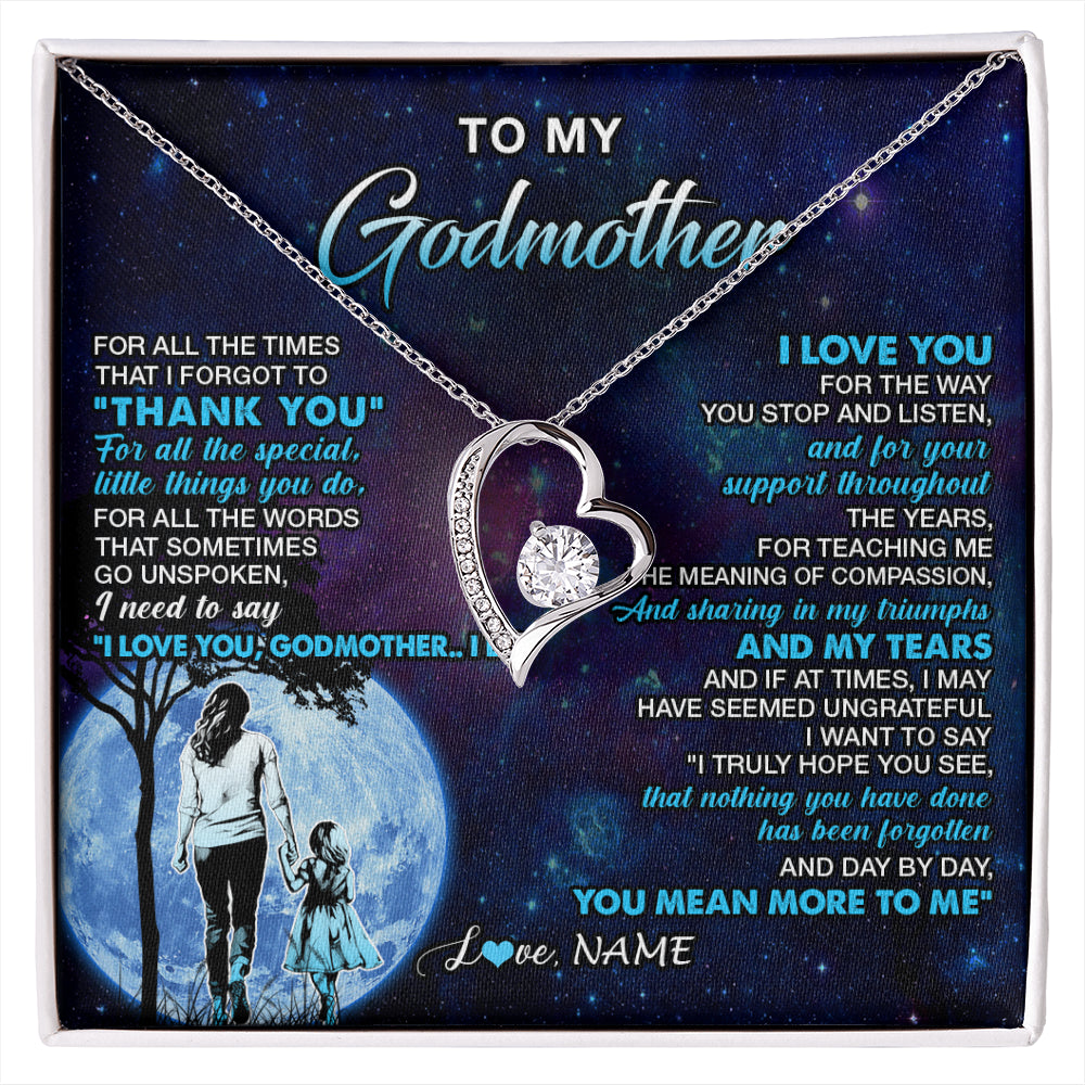 Forever Love Necklace 14K White Gold Finish | 1 | Personalized To My Godmother Necklace From Niece Thank You Day By Day Godmother Birthday Gifts Mothers Day Christmas Customized Gift Box Message Card | siriusteestore