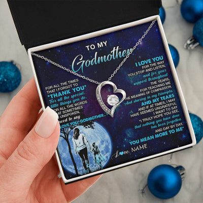 Forever Love Necklace 14K White Gold Finish | 2 | Personalized To My Godmother Necklace From Niece Thank You Day By Day Godmother Birthday Gifts Mothers Day Christmas Customized Gift Box Message Card | siriusteestore