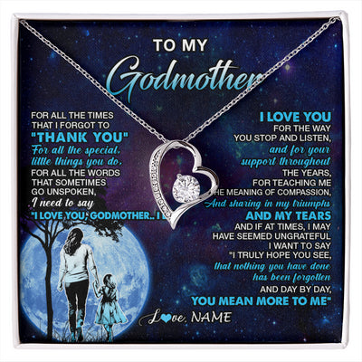 Forever Love Necklace 14K White Gold Finish | 1 | Personalized To My Godmother Necklace From Niece Thank You Day By Day Godmother Birthday Gifts Mothers Day Christmas Customized Gift Box Message Card | siriusteestore