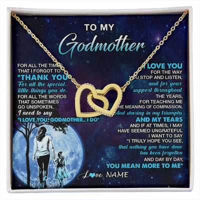Interlocking Hearts Necklace 18K Yellow Gold Finish | 1 | Personalized To My Godmother Necklace From Niece Thank You Day By Day Godmother Birthday Gifts Mothers Day Christmas Customized Gift Box Message Card | siriusteestore