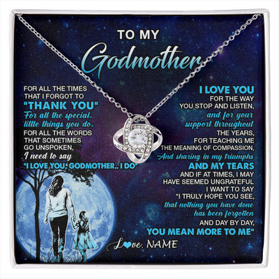 Love Knot Necklace 14K White Gold Finish | 1 | Personalized To My Godmother Necklace From Niece Thank You Day By Day Godmother Birthday Gifts Mothers Day Christmas Customized Gift Box Message Card | siriusteestore