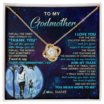 Love Knot Necklace 18K Yellow Gold Finish | 1 | Personalized To My Godmother Necklace From Niece Thank You Day By Day Godmother Birthday Gifts Mothers Day Christmas Customized Gift Box Message Card | siriusteestore