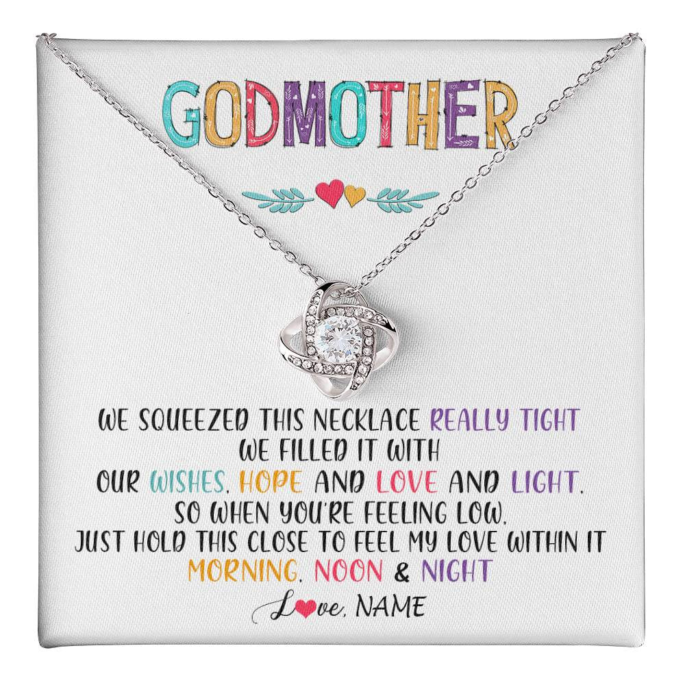 Love Knot Necklace 14K White Gold Finish | 1 | Personalized To My Godmother Necklace From Niece We Squeezed This Necklace Godmother Birthday Mothers Day Christmas Customized Gift Box Message Card | siriusteestore