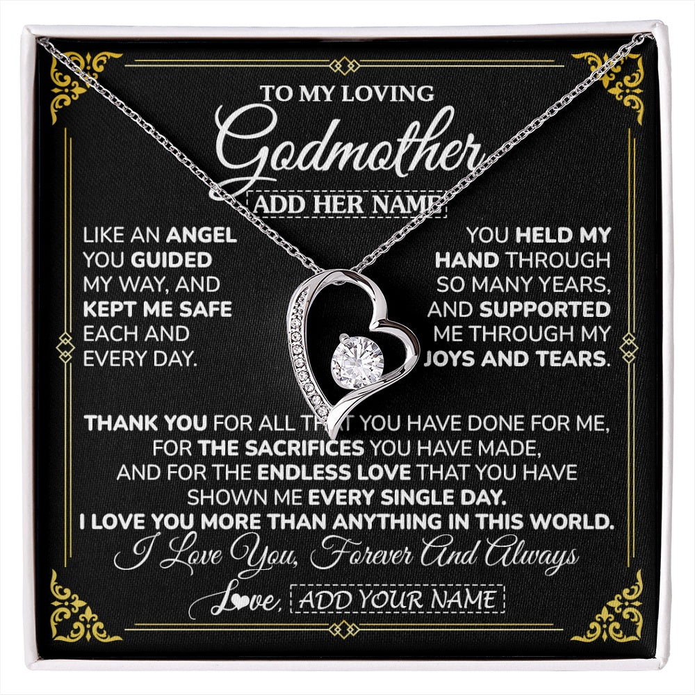 Forever Love Necklace 14K White Gold Finish | 1 | Personalized To My Godmother Necklace Gifts Meaningful Gift To Aunt From Niece Without You There Is No Me Mothers Day Godmother Birthday Gift Box Message Card | https://siriusteestore.