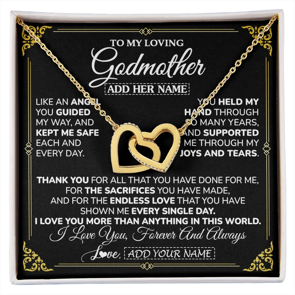 Interlocking Hearts Necklace 18K Yellow Gold Finish | 1 | Personalized To My Godmother Necklace Gifts Meaningful Gift To Aunt From Niece Without You There Is No Me Mothers Day Godmother Birthday Gift Box Message Card | https://siriusteestore.