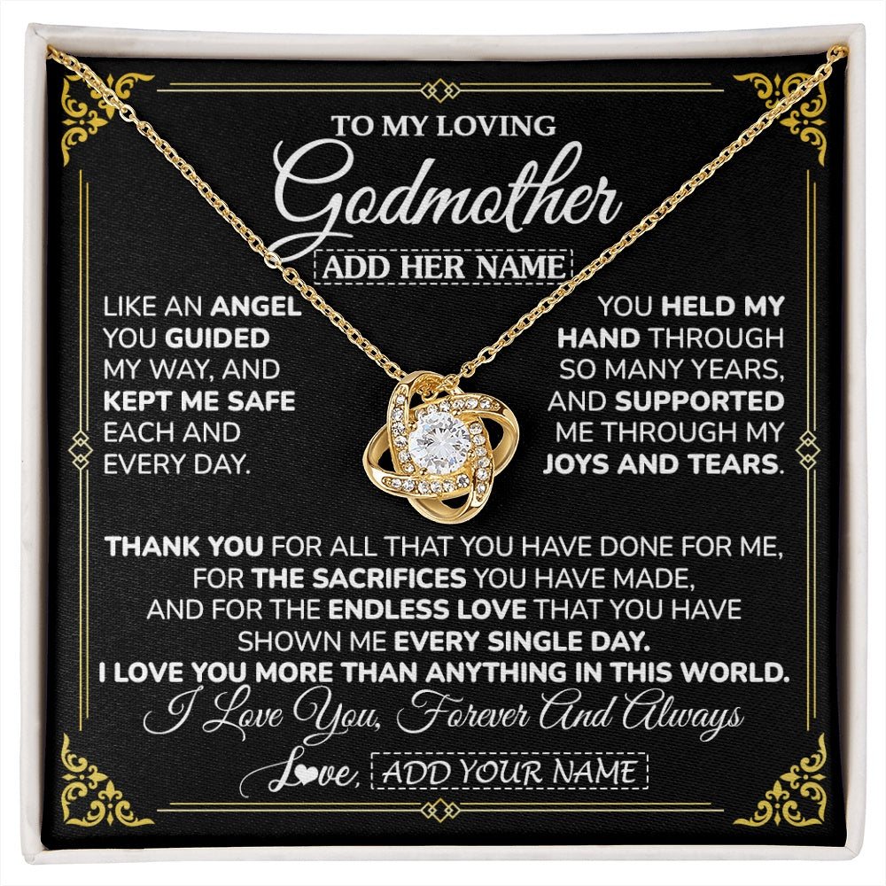 Love Knot Necklace 18K Yellow Gold Finish | 1 | Personalized To My Godmother Necklace Gifts Meaningful Gift To Aunt From Niece Without You There Is No Me Mothers Day Godmother Birthday Gift Box Message Card | https://siriusteestore.