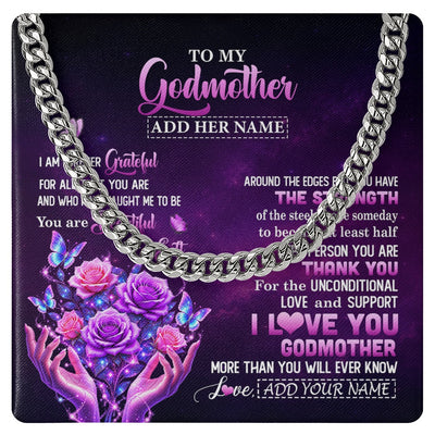 Cuban Link Chain Necklace Stainless Steel | 1 | Personalized To My Godmother Necklace Thank You For Love Butterfly Godmother Birthday Mothers Day Thanksgiving Christmas Custom Gift Box Message Card | https://siriusteestore.