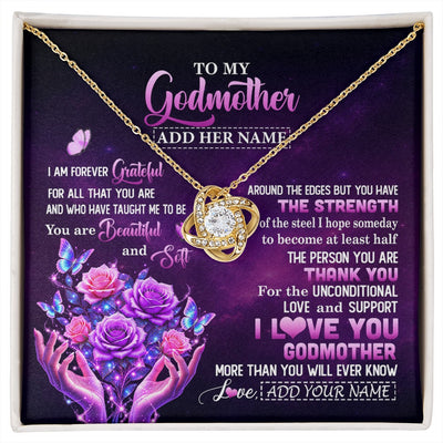 Love Knot Necklace 18K Yellow Gold Finish | 1 | Personalized To My Godmother Necklace Thank You For Love Butterfly Godmother Birthday Mothers Day Thanksgiving Christmas Custom Gift Box Message Card | https://siriusteestore.
